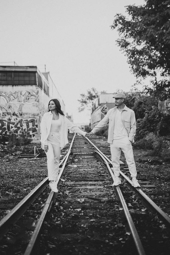 Couple during urban elopement in east williamsburg brooklyn