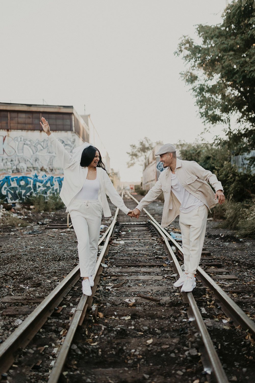 Couple during urban elopement in east williamsburg brooklyn