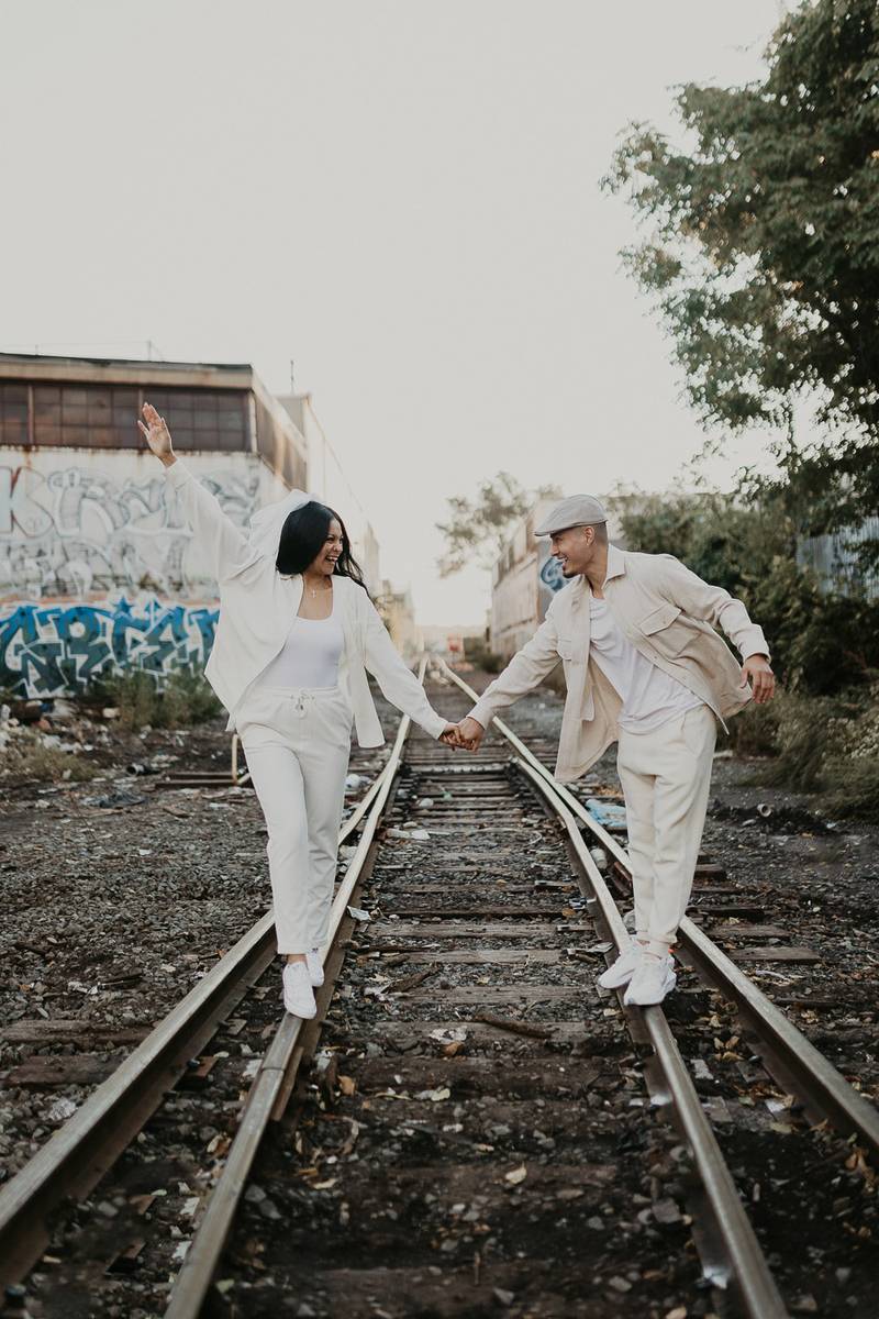Couple during urban elopement in east williamsburg brooklyn