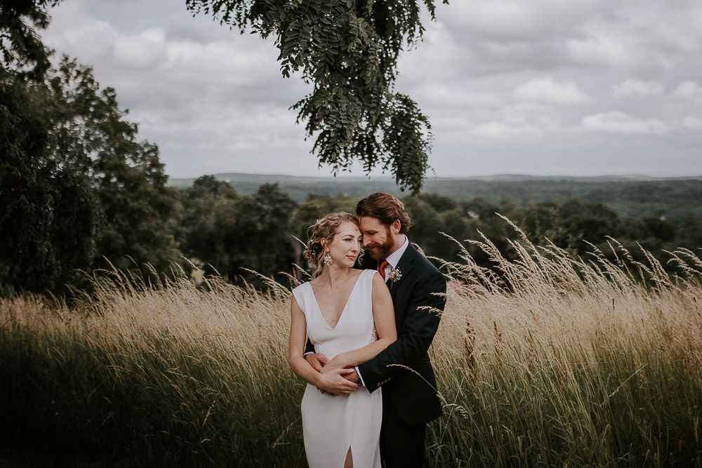 Bride and groom at red maple vineyard wedding in hudson valley
