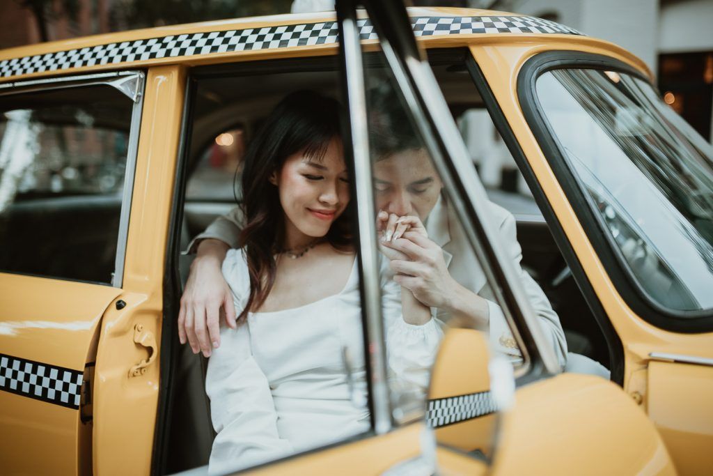 NYC elopement in vintage taxi cab