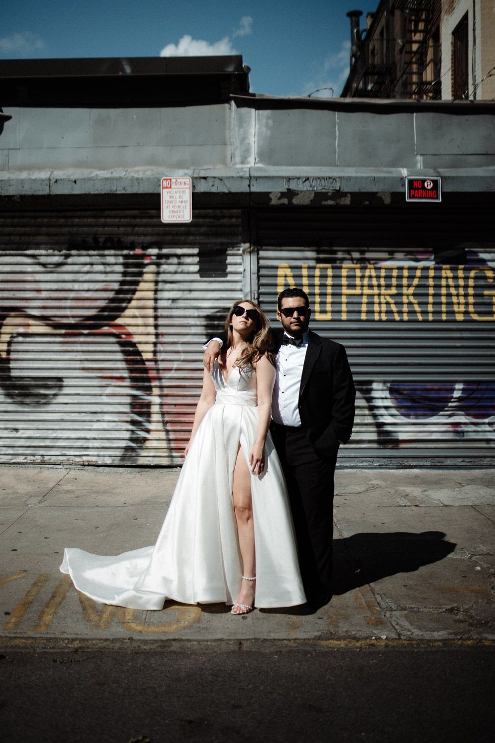 Bride and groom in williamsburg before brooklyn winery wedding