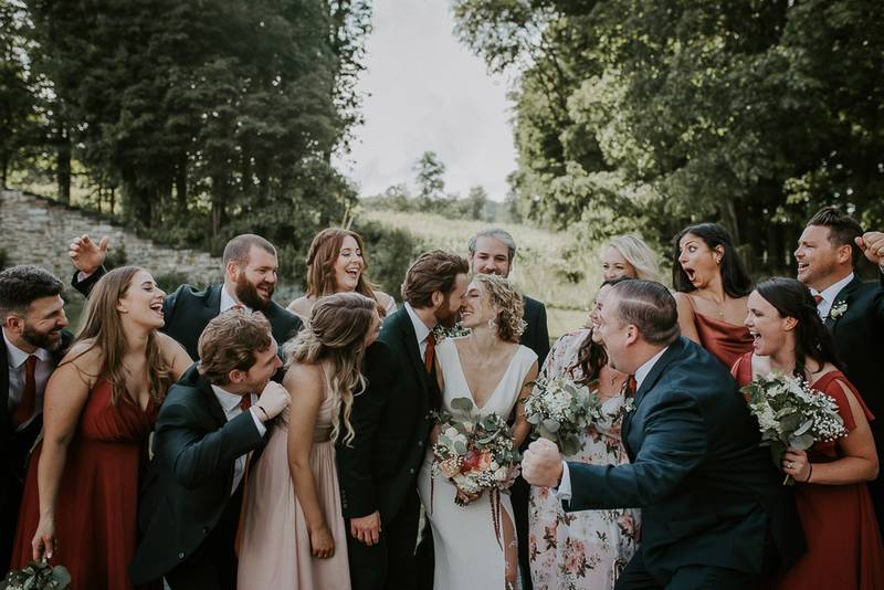 Bridal party at red maple vineyard wedding in hudson valley
