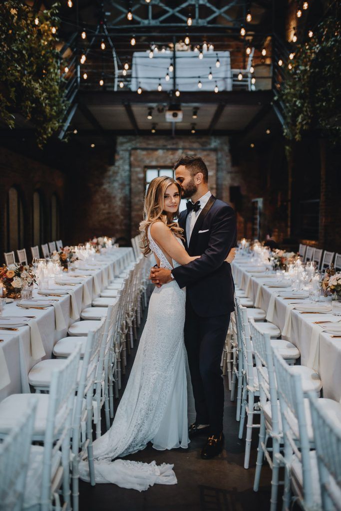 Bride and groom inside the foundry nyc on wedding day