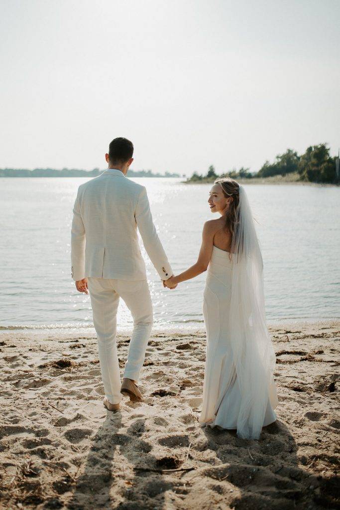 Bride and groom at hamptons beach wedding
