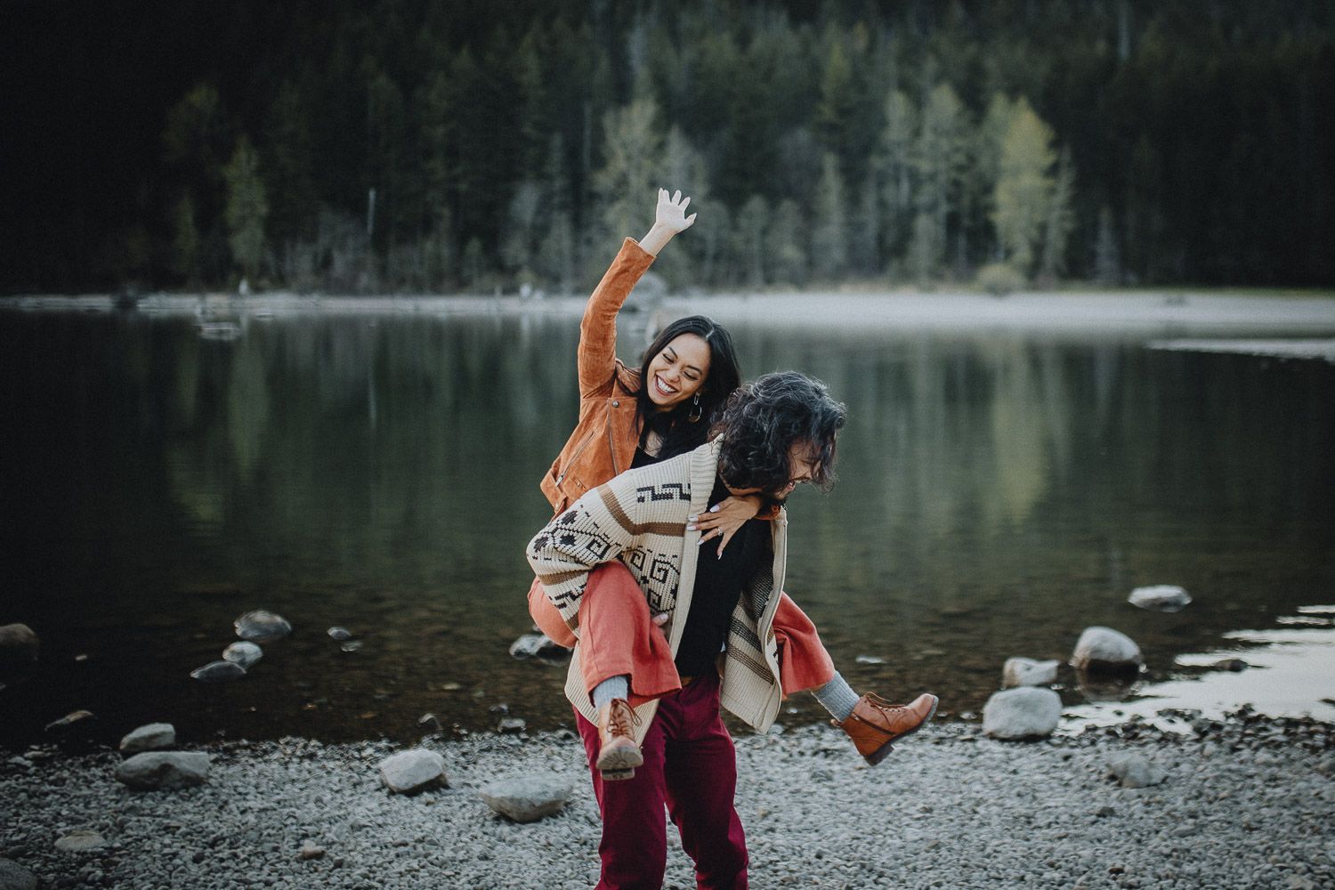 Fun engagement session in the mountains of seattle