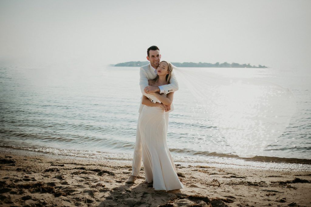 Bride and groom at hamptons beach wedding