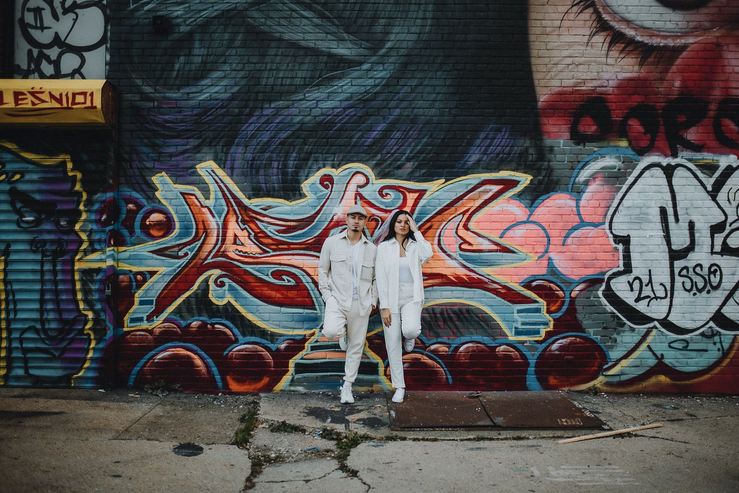 Couple during urban elopement in east williamsburg brooklyn