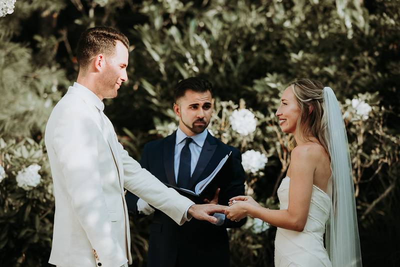 Backyard wedding ceremony in the hamptons