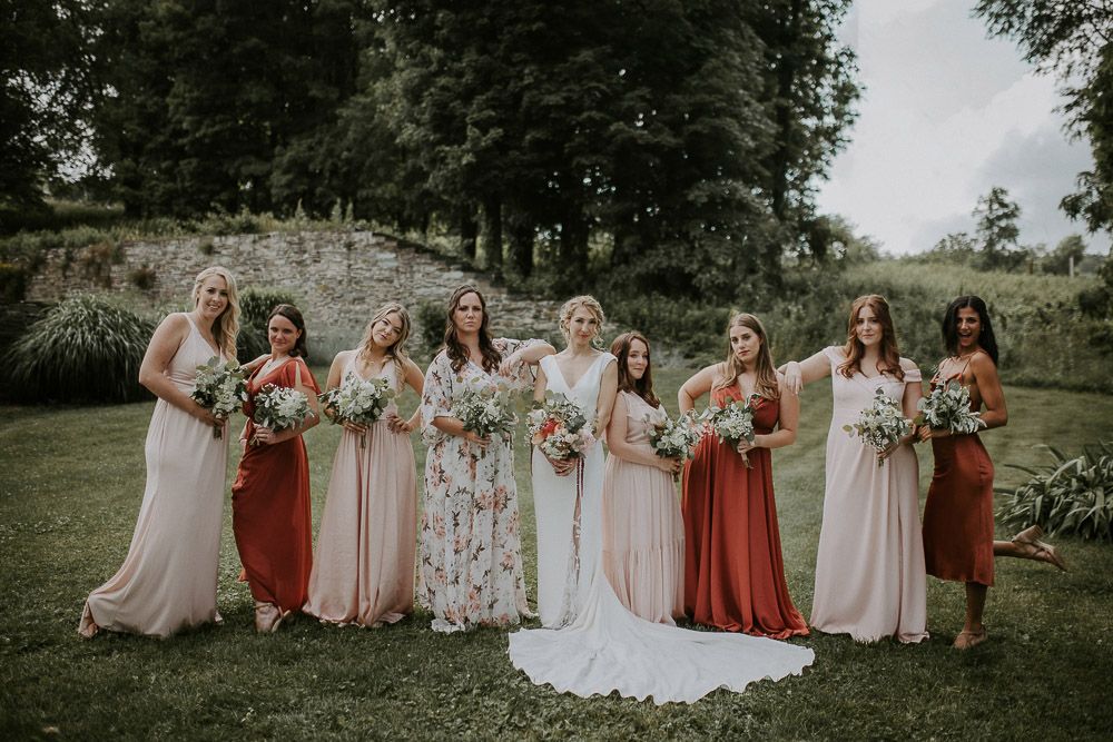 Bridesmaids at red maple vineyard wedding in hudson valley