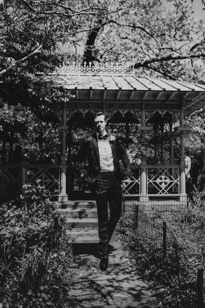 Groom portrait at nyc wedding in central park