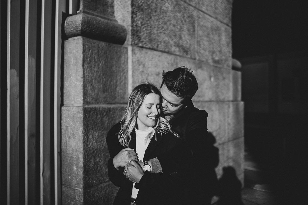 Couple during engagement photoshoot in dumbo brooklyn