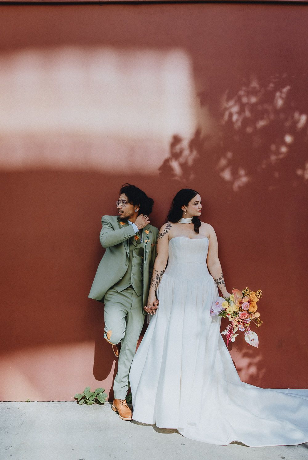 Creative bride and groom portrait at brooklyn wedding