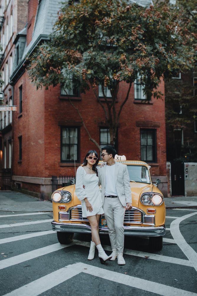 NYC elopement in vintage taxi cab
