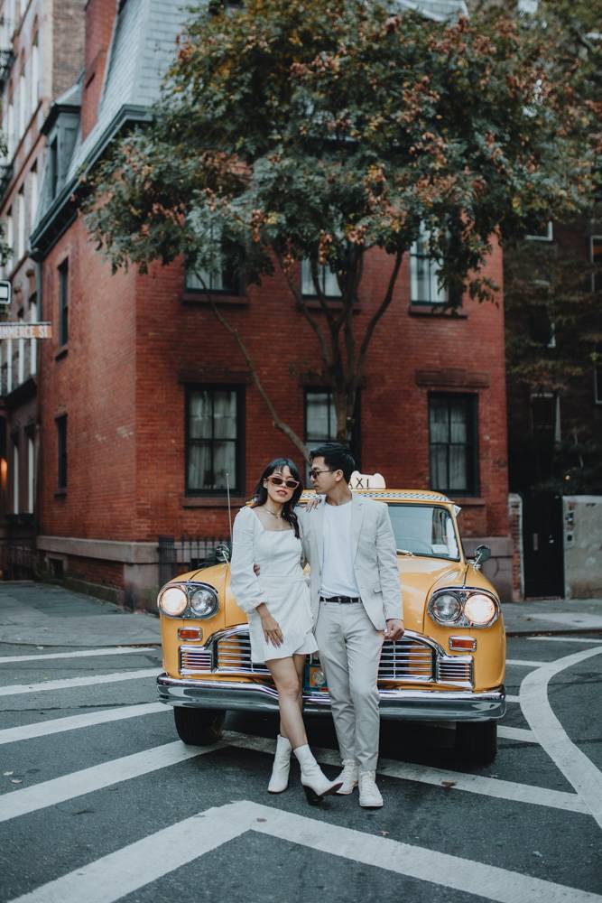 NYC elopement in vintage taxi cab