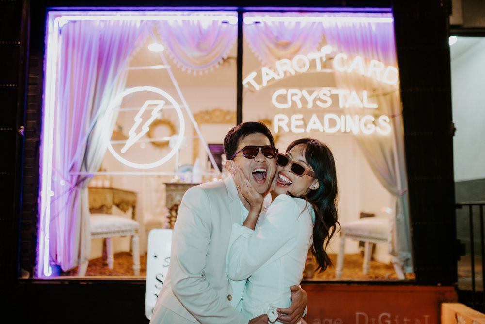Bride and groom having fun during nyc elopement photoshoot