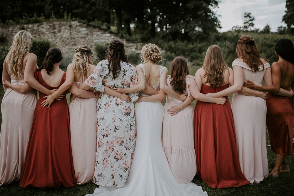 Bridesmaids at red maple vineyard wedding in hudson valley