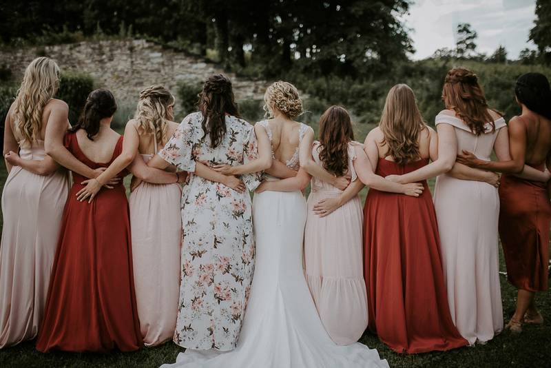 Bridesmaids at red maple vineyard wedding in hudson valley