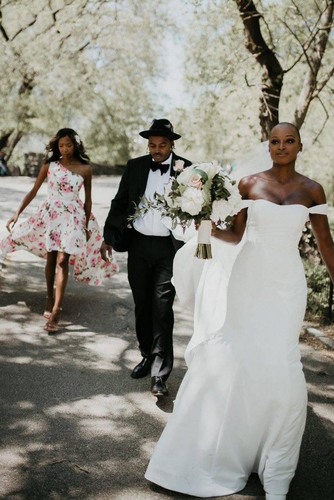 Bride walking down the aisle at nyc wedding in central park