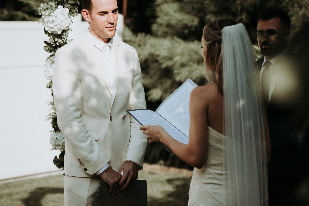 Backyard wedding ceremony in the hamptons