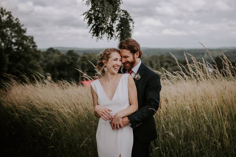 Bride and groom at red maple vineyard wedding in hudson valley