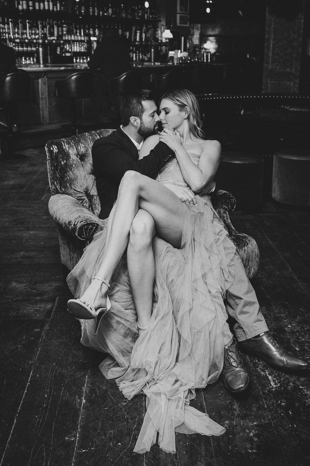Bride and groom at nyc bar during wedding reception