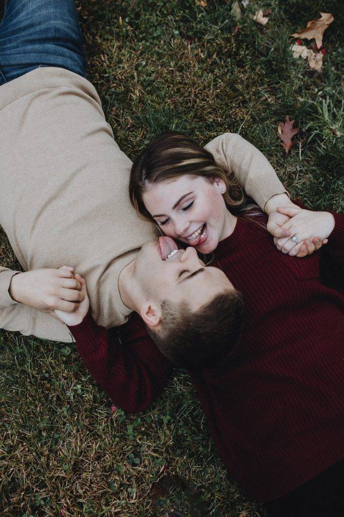 Couple during fall engagement photoshoot in west point