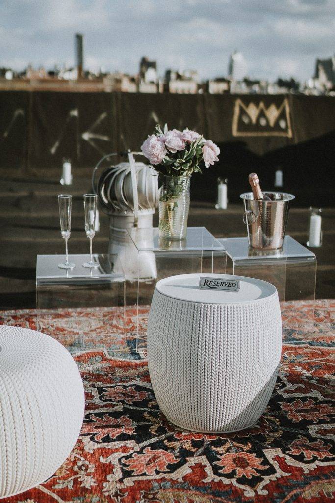 Decor details during surprise proposal on nyc rooftop