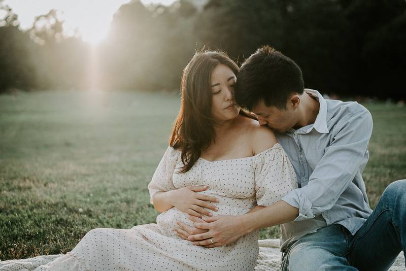 Expecting couple in prospect park brooklyn at golden hour during maternity shoot