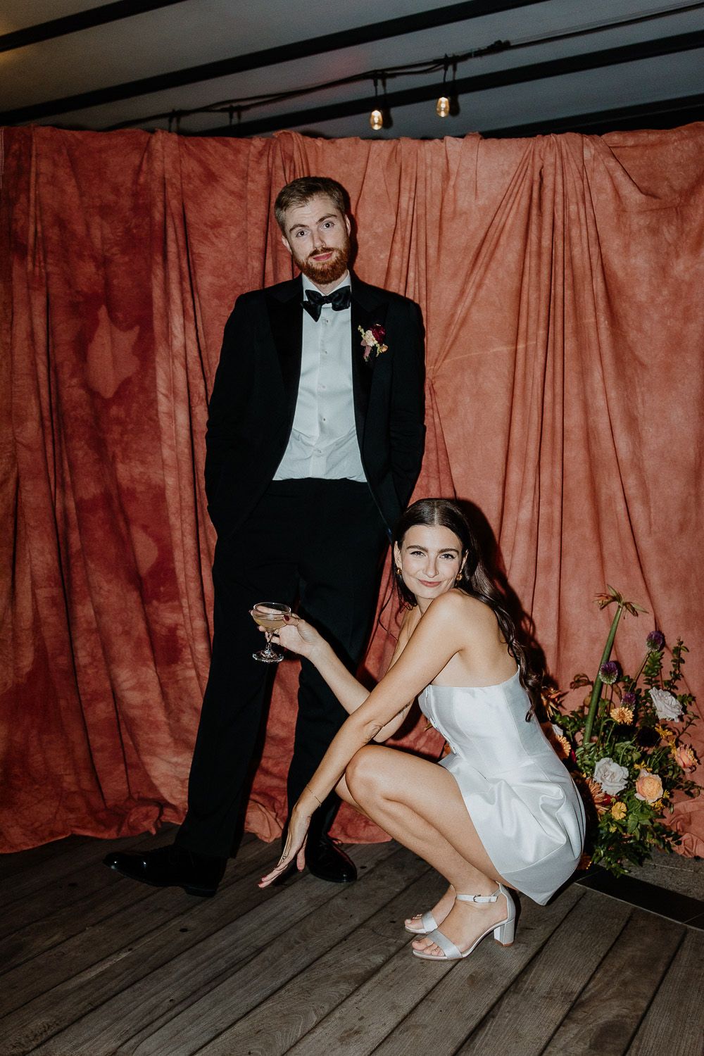 Flash photo of bride and groom at nyc wedding