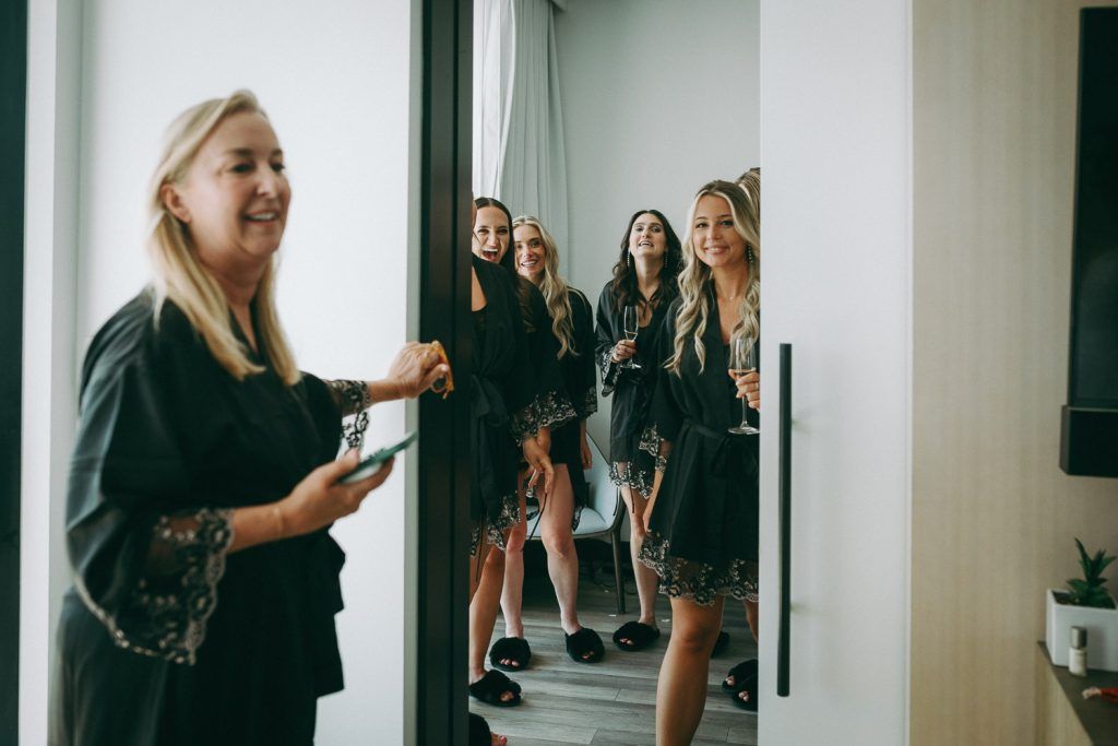 Bride and bridesmaids getting ready before wedding at the william vale