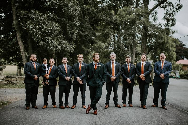 Groomsmen at red maple vineyard wedding in hudson valley