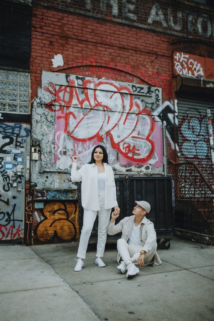 Couple during urban elopement in east williamsburg brooklyn