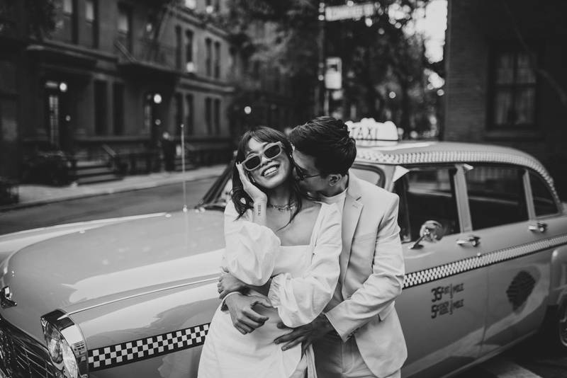 NYC elopement in vintage taxi cab