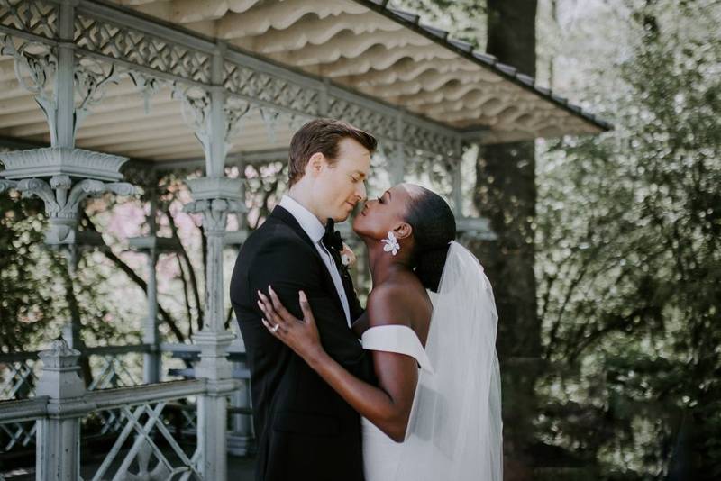 Bride and groom at central park wedding in nyc
