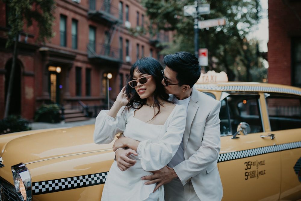 NYC elopement in vintage taxi cab