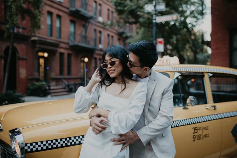NYC elopement in vintage taxi cab