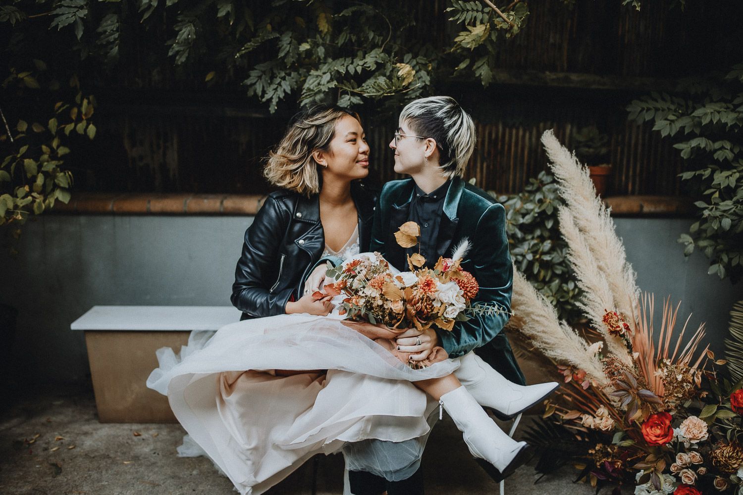 LGBTQ brides at brooklyn patio micro wedding in the fall