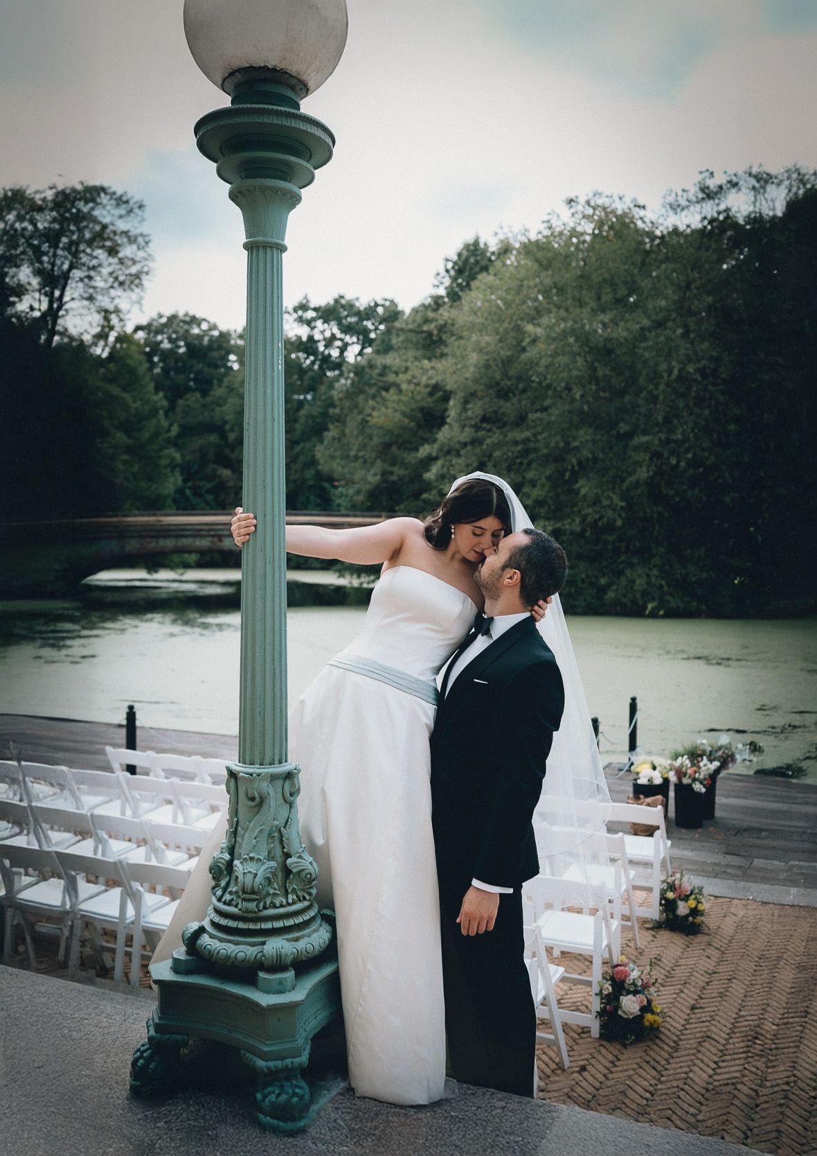 Bride and groom at brooklyn wedding at the prospect park boathouse