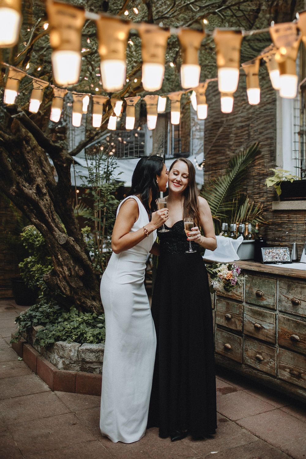 LGBTQ wedding of two brides in brooklyn restaurant