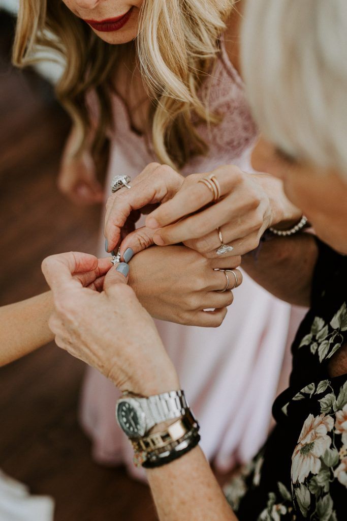 Bride getting ready before backyard wedding in the hamptons