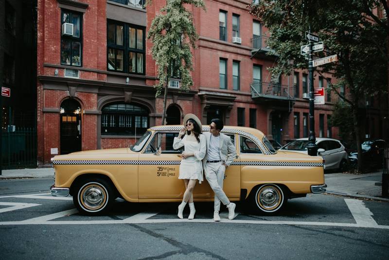 NYC elopement in vintage taxi cab