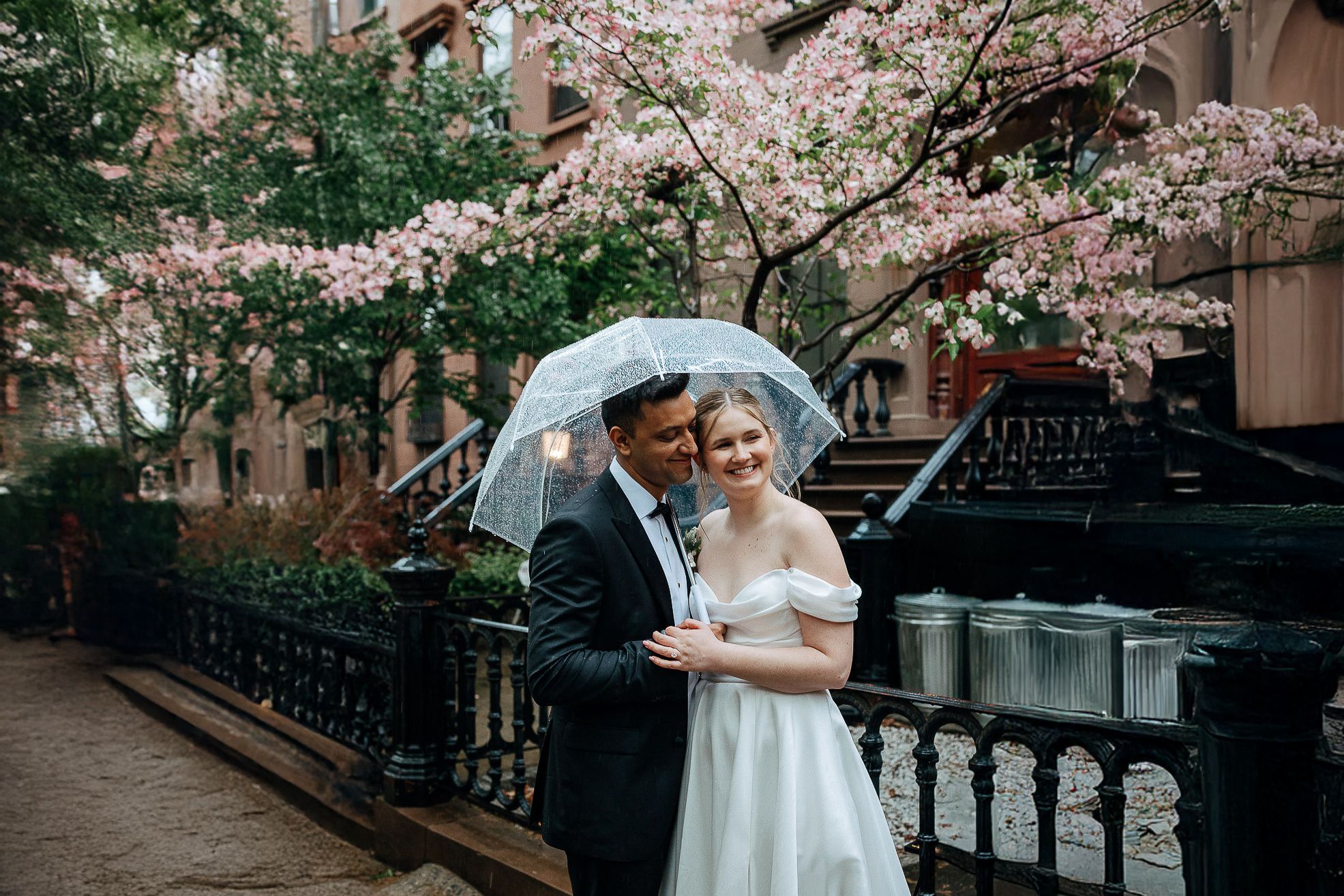 Rainy nyc wedding during cherry blossom