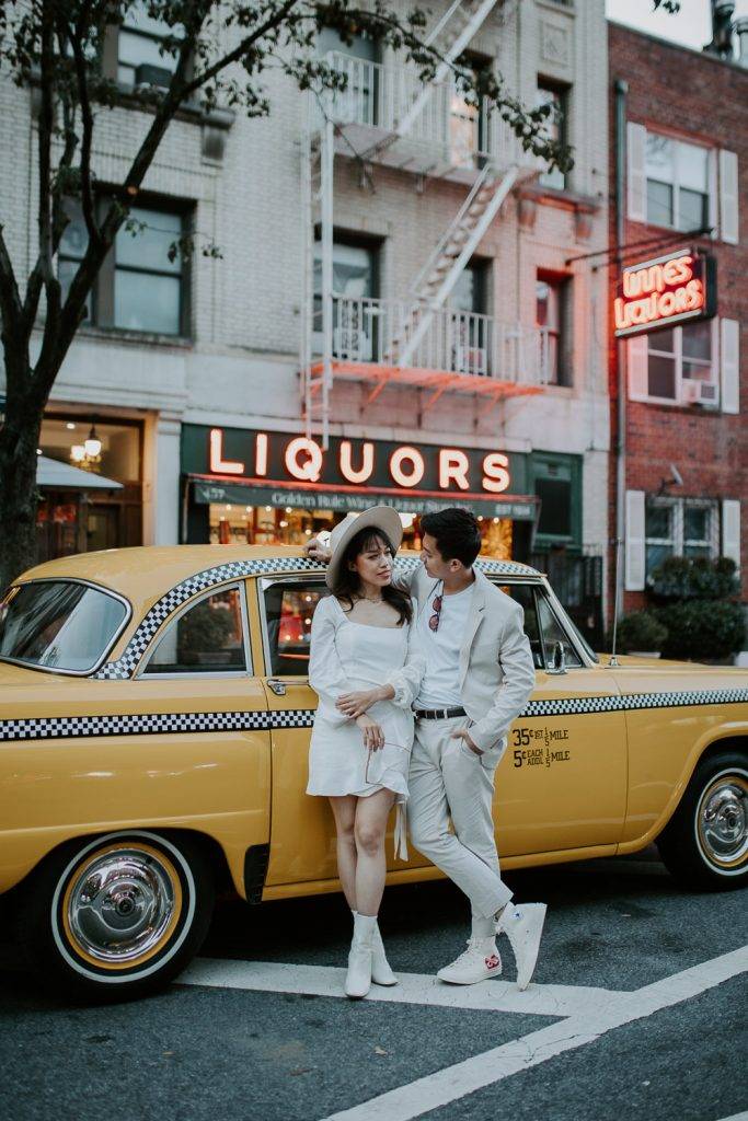 NYC elopement in vintage taxi cab