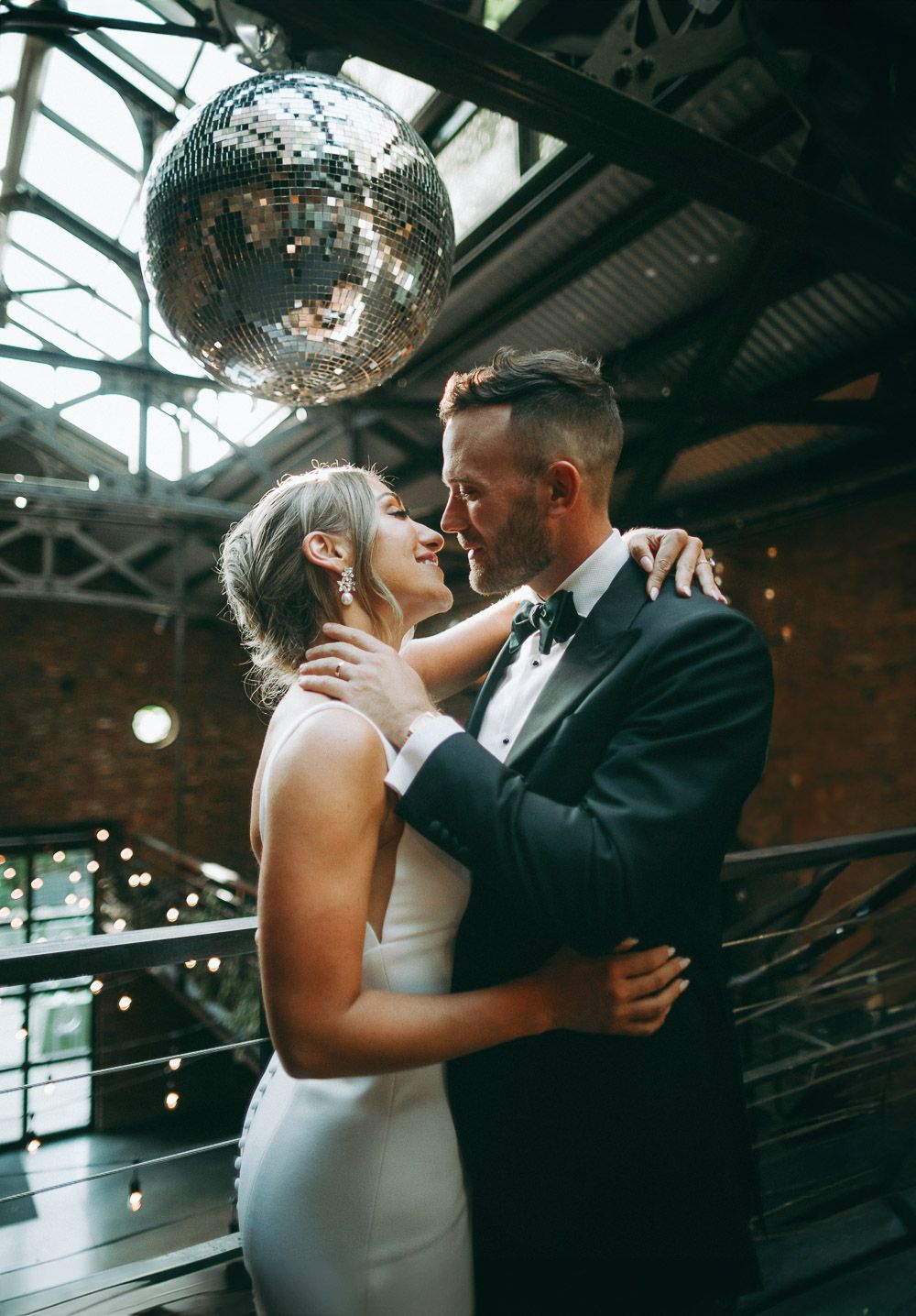 Bride and groom at nyc wedding at the foundry