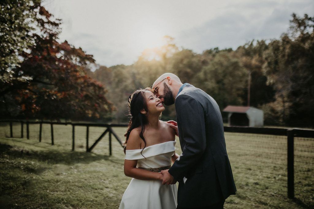Bride and groom portrait at fall wedding in hudson valley