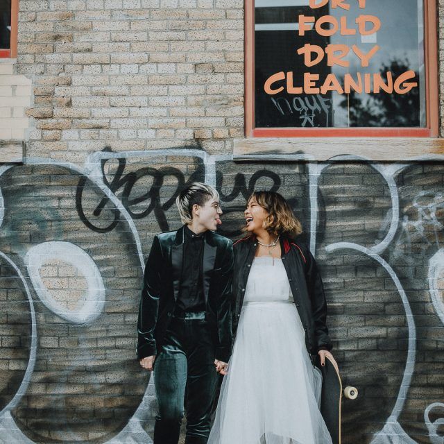 Lesbian skateboard bride Brooklyn wedding photographer