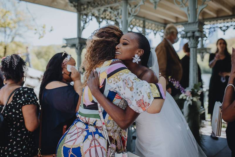 Bride cries after wedding ceremony in central park