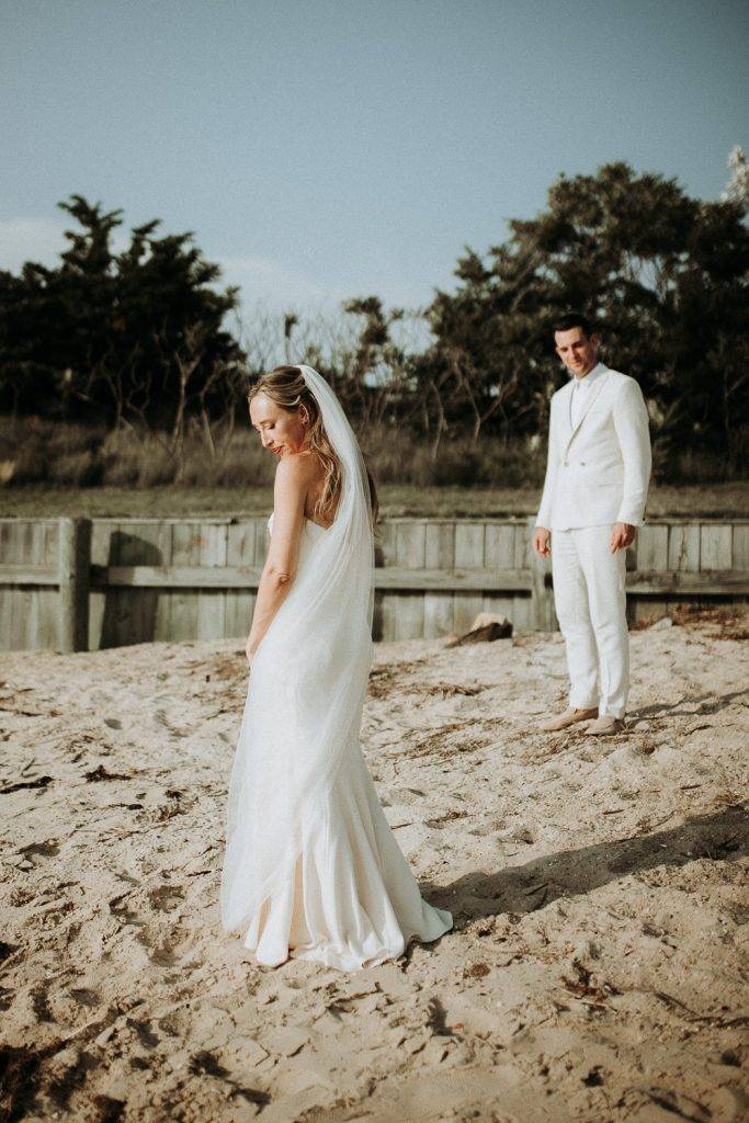 Bride and groom at hamptons beach wedding