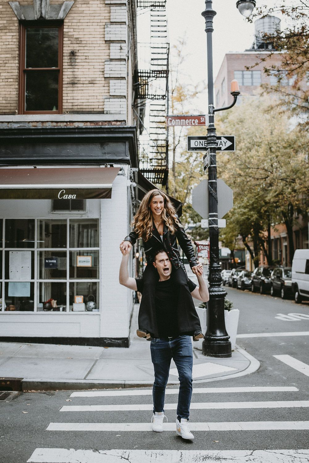 Goofy couple during engagement photoshoot in the west village of nyc